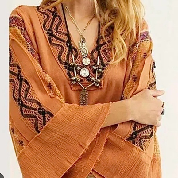 Free People Tops - Free People Cross Country Sienna Bell Sleeve Bohemian Boho Top, Size Lar…